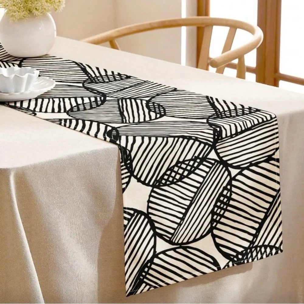 Modern Geometric Black and White Table Runner
